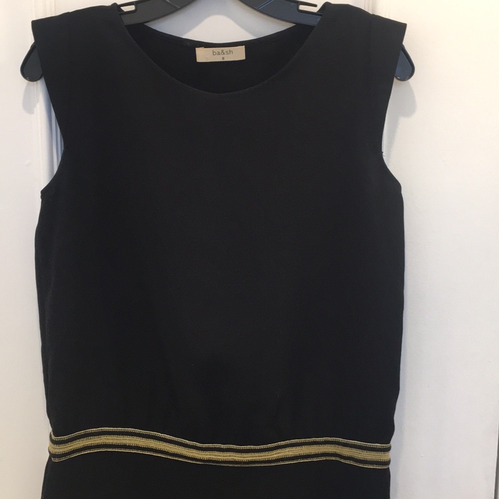 ba&sh Black Sleeveless Dress with Gold Trim